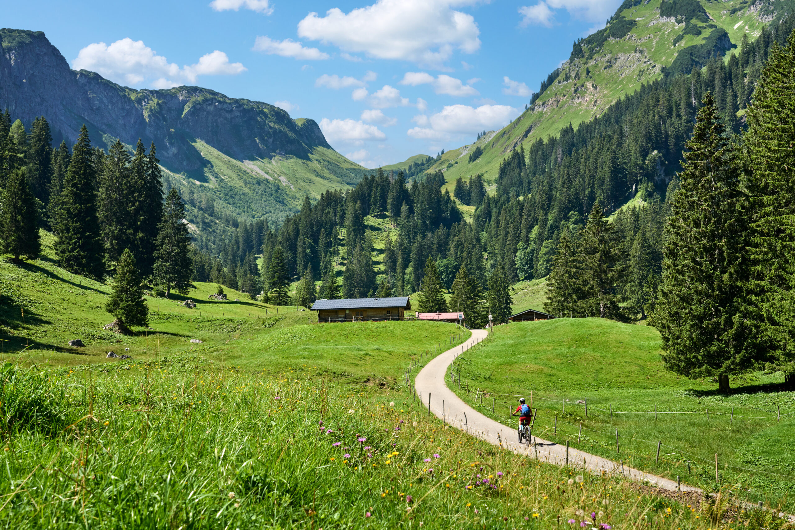 Vélo sur une piste cyclable en bord de lac, en montagne